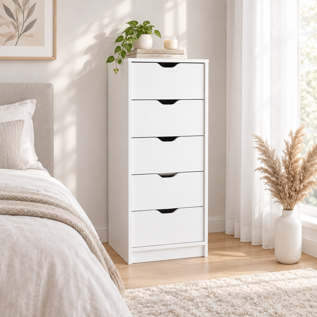 White 5 Drawer Tall Dresser New Background